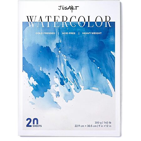 20-Sheets 9"x12"Jusart Cold Press Watercolor Paper Pad (300gsm/140lb) $3.99 + Free Shipping w/ Prime or on $35+