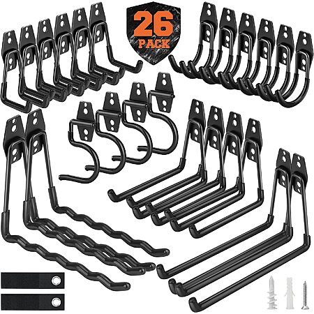 26-Pack Nacial Heavy Duty Garage Storage Hooks w/ 2 Extension Cord Storage Straps (Black) $24.99 + Free Shipping