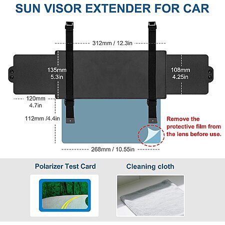 Veharvim UV400 Polarized Anti-Glare Car Sun Visor Extender