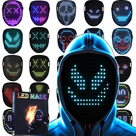 JDBMAOYE LED Rechargeable Gesture-Sensing Halloween Mask w/ 50 Patterns $16