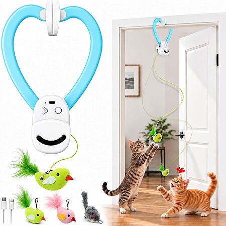 Aoioploa Rechargeable Clip-On Automatic Flying Bird Interactive Cat Toy (Blue) $13.99 + Free Shipping w/ Prime or on $35+
