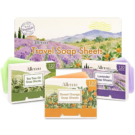 3-Pack 120-Count Allemu Travel Soap Sheets (Orange, Tea Tree & Lavender ...