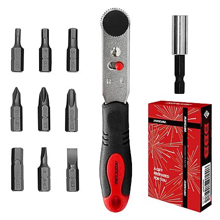 IRONCUBE 10-Piece Angle Ratchet Screwdriver Set w/ 90-Degree Offset & Reversible Drive Handle $4.89 + Free Shipping w/ Prime or on $35+