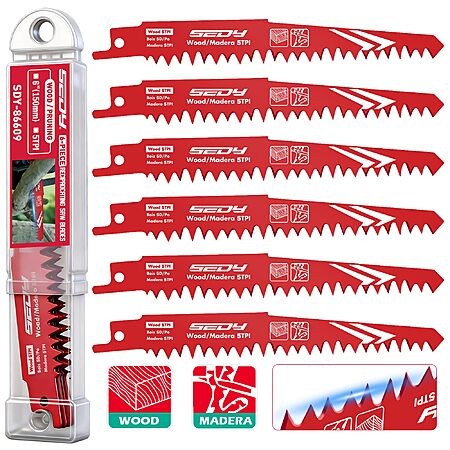 6-Pack SEDY 6" 5TPI Reciprocating Saw Blades for Wood Pruning w/ Organizer Case $5.99 + Free Shipping w/ Prime or on $35+
