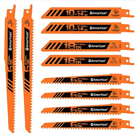 AMARTISAN 10-Piece Bi-Metal Reciprocating Saw Blade Set (6" to 8") $6.98 + Free Shipping w/ Prime or on $35+