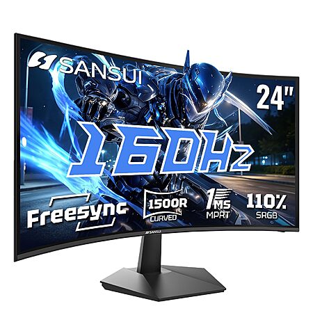 SANSUI 24" 1500R Curved 1920x1080 FHD 160Hz Gaming Monitor w/ FreeSync & HDR $89.98 + Free Shipping