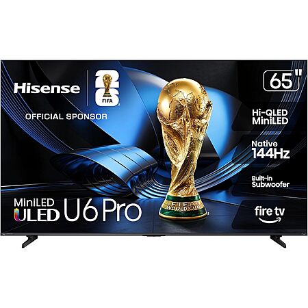65" Hisense U6 Pro Series 4K UHD Mini-LED QLED Smart Fire TV w/ Native 144Hz, HDR10+ & Dolby Vision IQ $749.99 + Free S/H