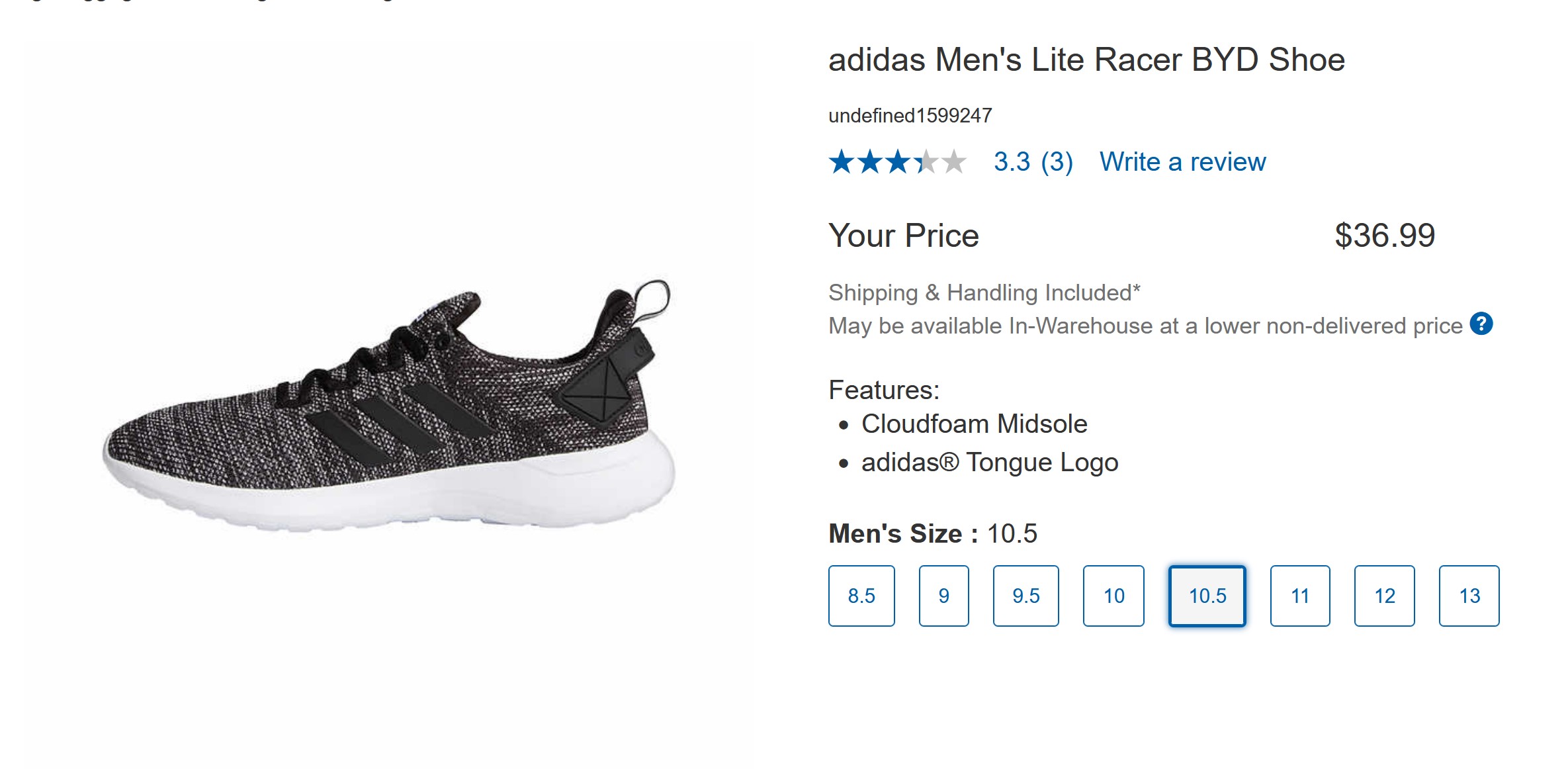 Costco Members adidas Men s Lite Racer BYD Running Shoes w Free Shipping YMMV 36.99