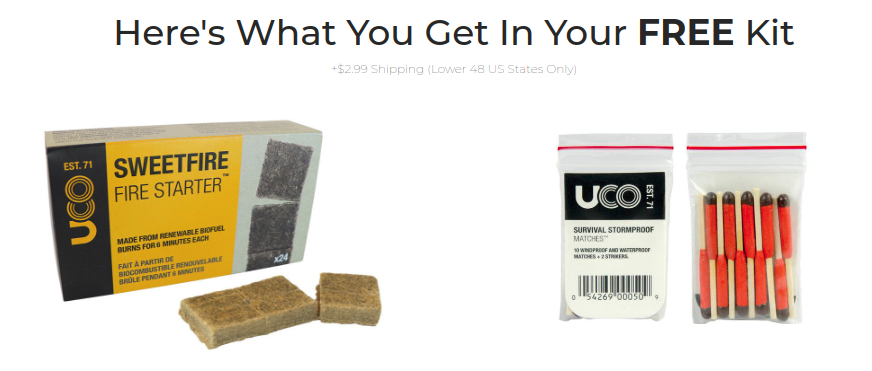 FREE Fire Starter Kit + $2.99 s/h