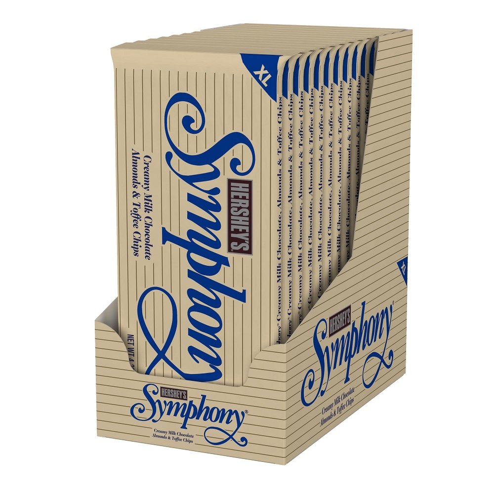 Pack of 12 HERSHEY'S Symphony Chocolate Candy Bar with Almonds and Toffee, Extra Large. $16.08 @ Amazon