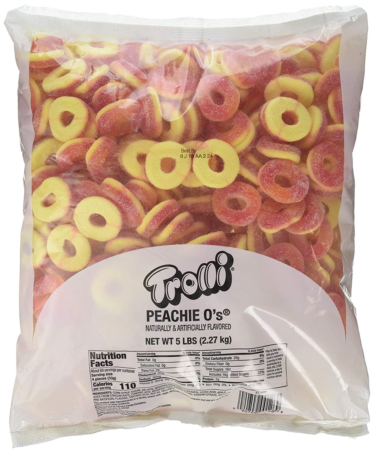 80 Oz (5Lbs) Trolli Peachie O's Sour Gummy Rings Candy in Resealable Bulk Candy Bag. $11.58 @ Amazon