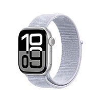 $389: Apple Watch Series 10 [GPS + Cellular 42mm case] Smartwatch with Silver Aluminium Case with Blue Cloud Sport Loop at Amazon