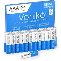 [S&S] $5.98*: 24-Pack Voniko Premium Grade AAA Alkaline Batteries at Amazon (24.9￠ each)