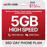 5GB 12-Mo Infimobile Prepaid Plan (2500 Min + 2500 Text): Verizon