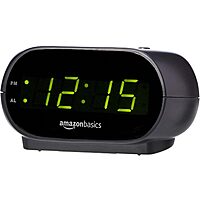 $6.29: Amazon Basics Small Digital Oval Alarm Clock With LED Display, Nightlight & Battery Backup, Black at Amazon