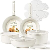 15-Pc Carote Nonstick Pots & Pans Cookware Set w/ Detachable Handle (White)