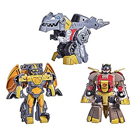 Transformers Dinobot Adventures Set 3 Figure Convertibili 12 Cm - Grimlock T-Rex, Snarl Stegosauro, Predaking Drago - Giocattoli Per Bambini Prescolari