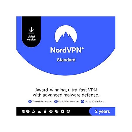 2-Year NordVPN VPN/Cybersecurity Software Subscription (10-Device; Digital Code) $58