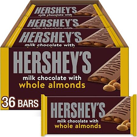 $21.59*: 36-Count 1.45-Oz Hershey's Milk Chocolate w/ Whole Almonds Candy Bars at Amazon (60￠ each)