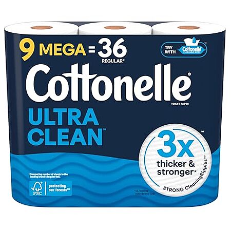 [S&S] $6.55*: 9-Pack 284-Sheets Cottonelle Toilet Paper Mega Rolls (Ultra Clean) at Amazon