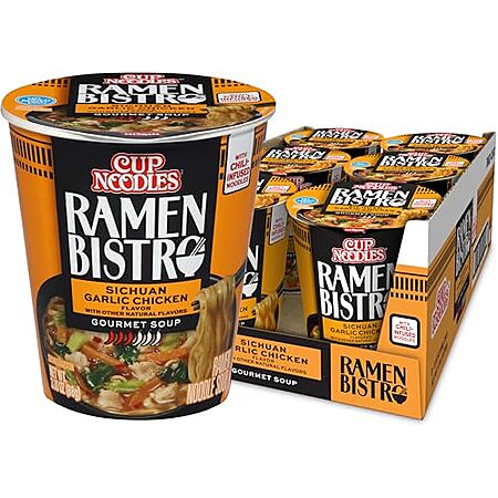 [S&S] $4.54: 6 × 3.1oz NISSIN Cup Noodle Ramen Bistro (Sichuan Garlic Chicken) at Amazon