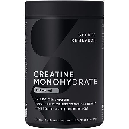 [S&S] $15.65*: 1.1-Lb Sports Research Creatine Monohydrate Powder (100 Servings, Unflavored) at Amazon