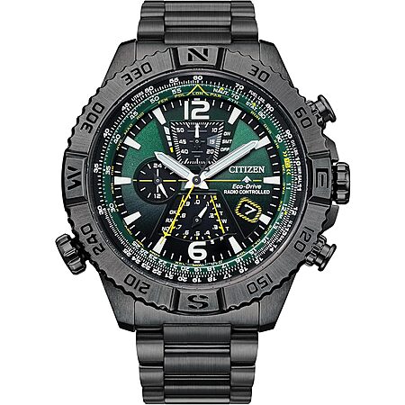 $337.97: Citizen Men's Eco-Drive Promaster Navihawk A-T Watch, Green Dial, Gray Stainless Steel Bracelet, Atomic Timekeeping (AT8227-56X) at Amazon