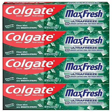 [S&S] $5.49: 4-Pack 6.3-Oz Colgate Max Fresh Whitening Toothpaste with Mini Strips (Clean Mint) at Amazon ($1.37 each)
