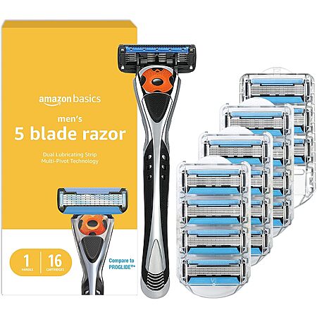 [S&S] $10.50*: 17-Piece Amazon Basics 5-Blade Men's Razor (Handle + 16 Cartridges) at Amazon
