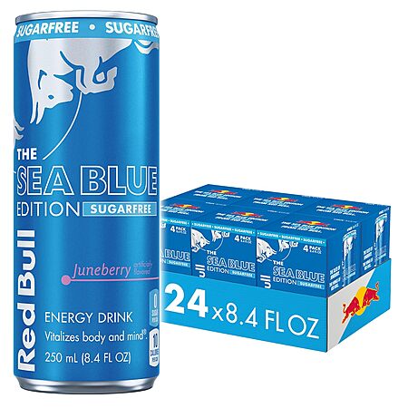 $21.33: 24-Pack 8.4-Oz Red Bull Sugar Free Energy Drink (The Sea Blue Edition / Juneberry) at Amazon