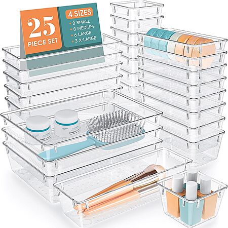 Lightning Deal: $16.14: 25-Pc Wowbox Plastic Drawer Organizer Set (Clear, 4 Sizes) at Amazon