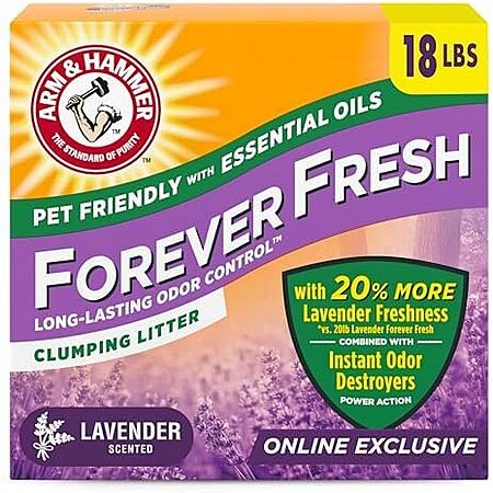 [S&S, AC] $7.19: 18-Pound Arm & Hammer Forever Fresh Clumping Cat Litter (Lavender) at Amazon