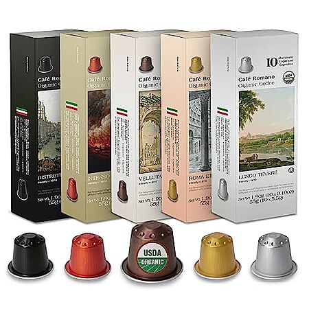 100-pk Organic USDA Café Romano Coffee Espresso Pods for Nespresso (variety pack) $19.20 w/ Subscribe & Save