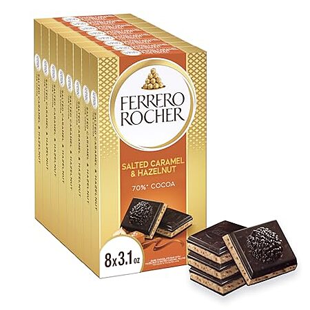 8-Pk 3.1-Oz Ferrero Rocher Dark Chocolate Hazelnut & Crunchy Salted Caramel Bars