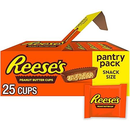 [S&S, AC] $5.25 | 25-Pack 0.55-Oz Reese's Milk Chocolate Snack Size Peanut Butter Cups Pantry Pack at Amazon