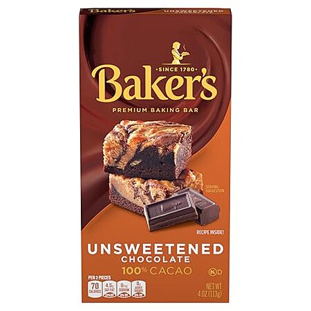 [S&S] $2.26 | 4-Oz Baker's Unsweetened Chocolate Premium Baking Bar at Amazon