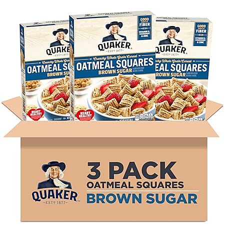$5.97 | 3-Pack 14.5-Oz Quaker Oatmeal Squares Breakfast Cereal (Brown Sugar) at Amazon
