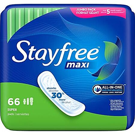 [S&S, AC] $5.47* | 66-Count Stayfree Super Maxi Pads (Unscented) at Amazon