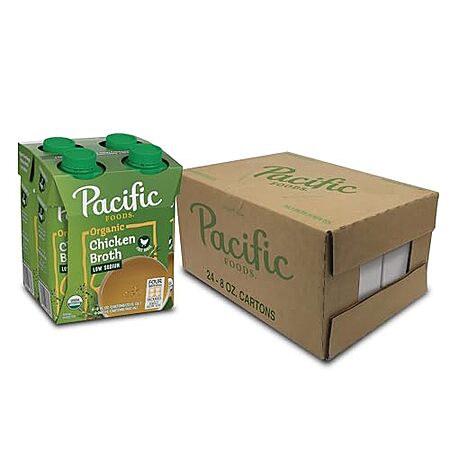 [S&S, AC] $15.25 | 24-Pack 8-Oz Pacific Foods Organic Free-Range Chicken Broth (Low Sodium) at Amazon (63.5￠ each)