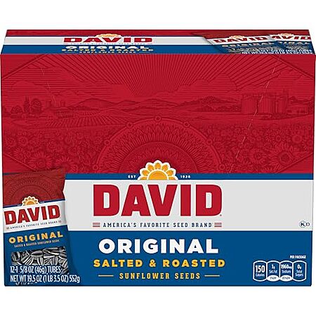 12-Pack 1.625-Oz DAVID Salted & Roasted Sunflower Seeds (Original) $4.15 w/ Subscribe & Save