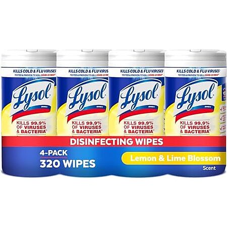 4-Pack 80-Count Lysol Disinfectant Wipes (Lemon & Lime Blossom) $9.60 w/ Subscribe & Save