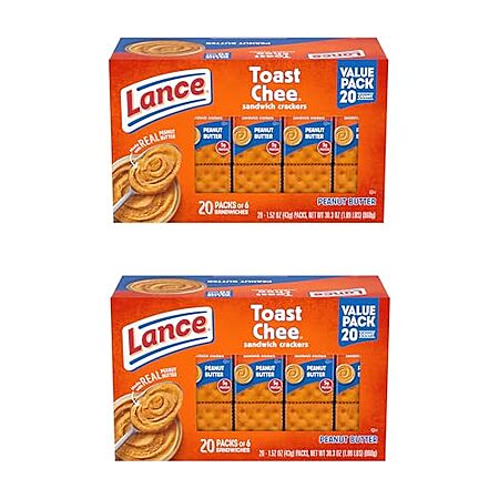 40-Pack 1.52-Oz Lance Sandwich Crackers (ToastChee Peanut Butter) $8 