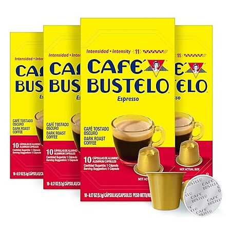 [S&S, AC] $15.40 | 4-Pack 10-Count Café Bustelo Aluminum Espresso Capsules (Espresso Dark Roast) at Amazon