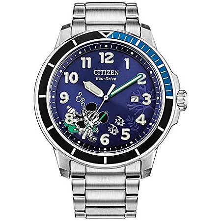 $209 | 46mm Citizen Men's Eco-Drive Disney Mickey Mouse Scuba Watch, Stainless Steel, Blue Dial, Luminous (Model: AW1529-81W) at Amazon