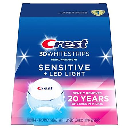 [S&S, AC] $22.49 | Crest 3D Whitestrips Sensitive & Gentle + LED Light – Teeth Whitening Kit (1 Light + 14 Treatments) at Amazon
