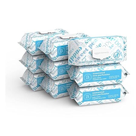 [S&S, AC] $12.41* | 9-Pack 90-Count Amazon Elements Baby Wipes (Unscented) at Amazon