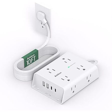 10' 8-Outlet Addtam Flat Plug 1080J Surge Protector w/ 2 USB-C & 2 USB-A Ports $
