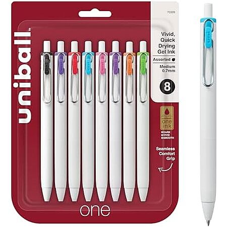 8-Pack uniball one Retractable Gel Pens (Medium Point, 0.7mm, Assorted Ink) $5.80