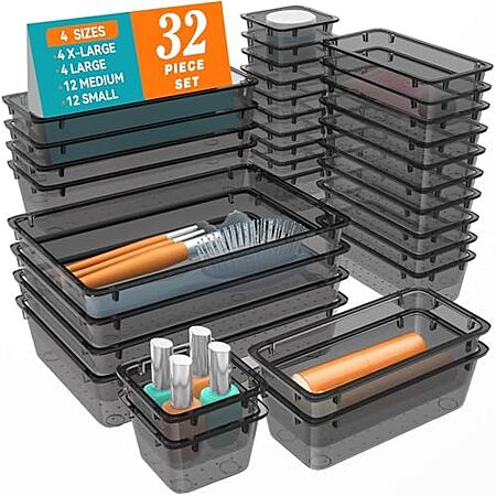 Amazon Offers 32-Piece Wowbox Clear Plastic Drawer Organizer Set for $9.99
