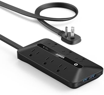 5' Anker Flat Plug Power Strip w/ 6x AC & 4x USB